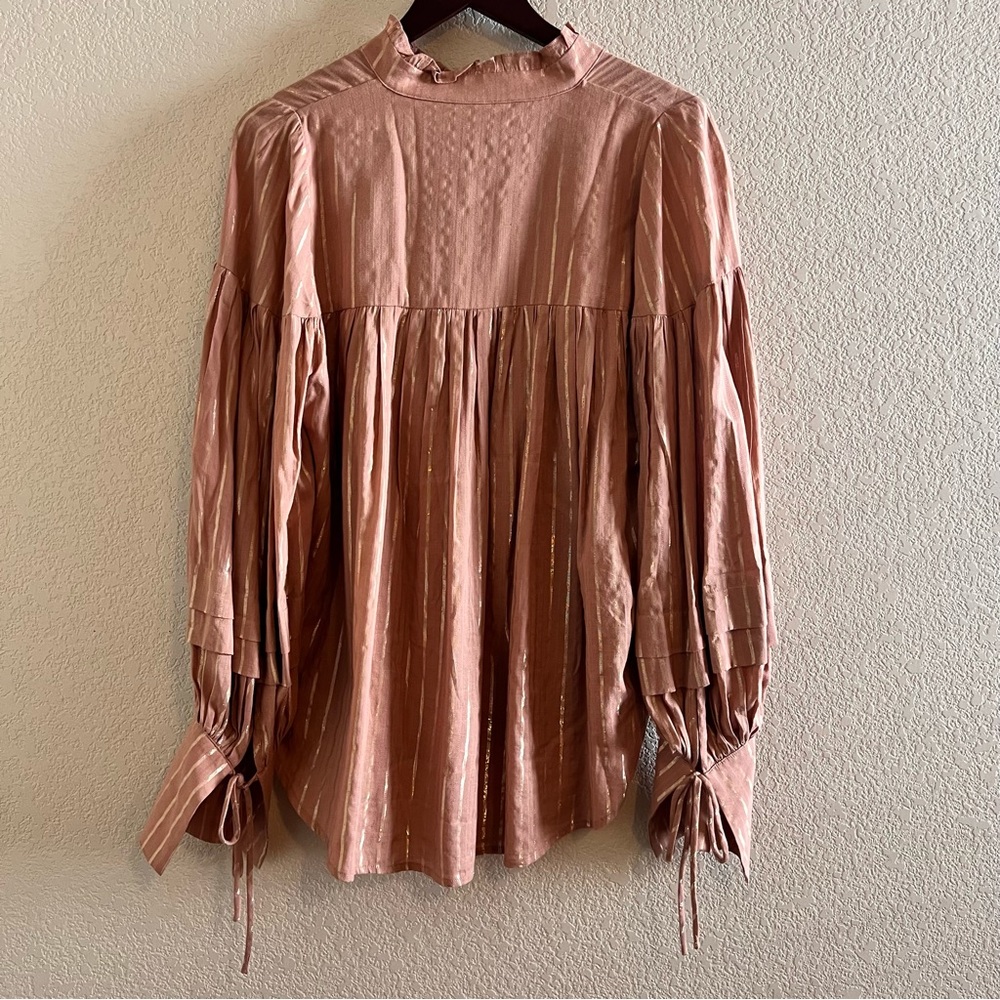 Shona Joy Boho Balloon Sleeve Gold Metallic Blouse Size 8 - Picture 9 of 11